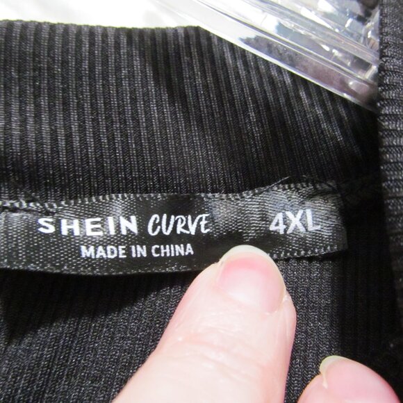 SHEIN Curve Essnce Plus Striped Print Top Lantern Sleeve 2 in 1 top Black Sz 4X - Picture 13 of 14